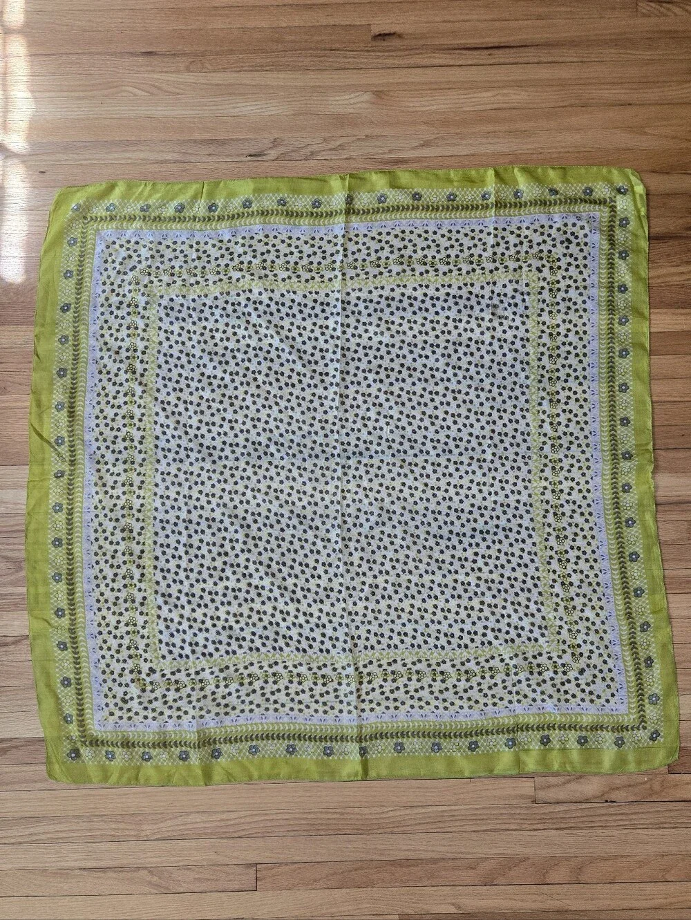 Sundance Catalog Chartreuse Green Ditsy Floral 100% Silk Square Scarf
